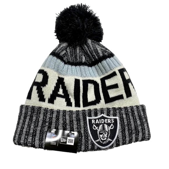 Las Vegas Raiders Knit‎ Beanie Winter Hat Cuff Pom Cap NFL Football Oakland - Picture 1 of 4